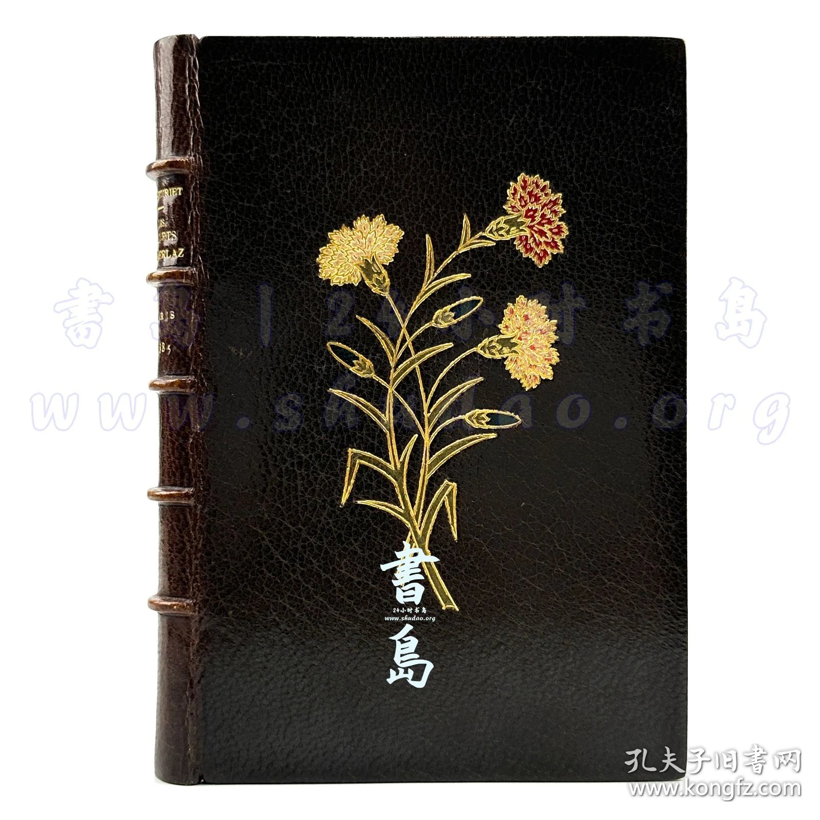 点击查看原图 限量1100本之第1039号!附试印封面/限量140例之第67号!出版商题赠友人!1885年法国巴黎《凯尔拉兹的康乃馨》Les oeillets de Kerlaz,法文,全皮精装,附插匣,镶皮康乃馨图案,巴黎装帧及烫金大师 Pétrus Ruban 装订,法国著名诗人及法兰西学术院院士安德烈·特里耶著,描绘19世纪末布列塔尼乡村风貌的抒情现实主义长篇画卷,内收整页蚀刻铜版画4幅、首尾饰插图8幅