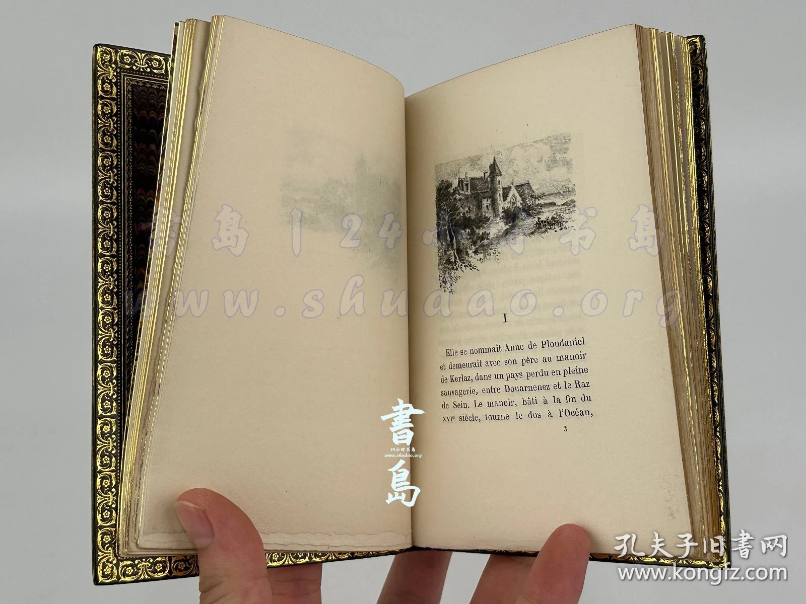 点击查看原图 限量1100本之第1039号!附试印封面/限量140例之第67号!出版商题赠友人!1885年法国巴黎《凯尔拉兹的康乃馨》Les oeillets de Kerlaz,法文,全皮精装,附插匣,镶皮康乃馨图案,巴黎装帧及烫金大师 Pétrus Ruban 装订,法国著名诗人及法兰西学术院院士安德烈·特里耶著,描绘19世纪末布列塔尼乡村风貌的抒情现实主义长篇画卷,内收整页蚀刻铜版画4幅、首尾饰插图8幅